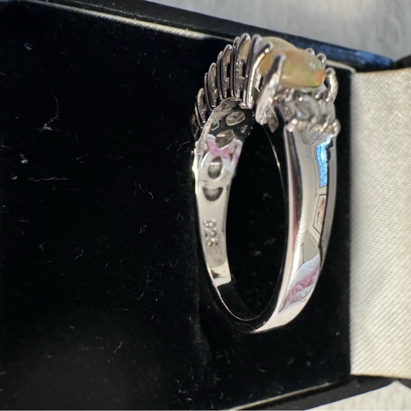 Opal ring with diamonds size 8 in 925 sterling silver - Picture 3 of 4